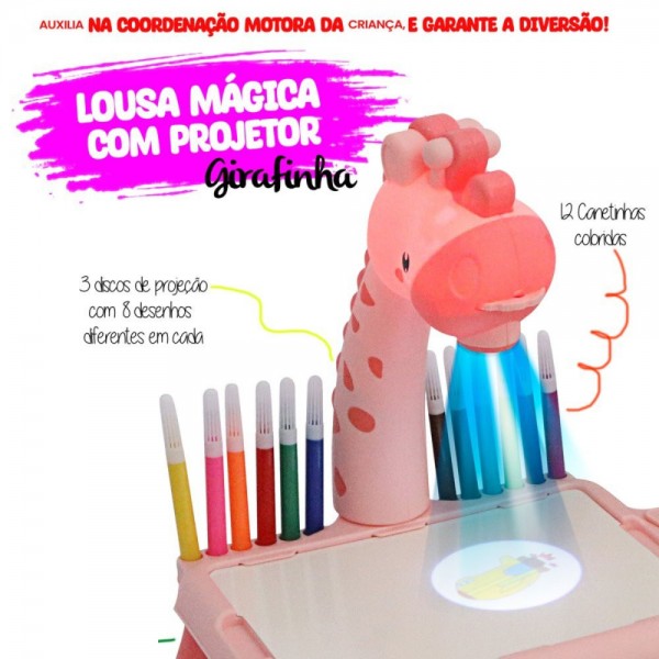Lousa Mágica Mesinha Com Projetor Girafinha - Rosa