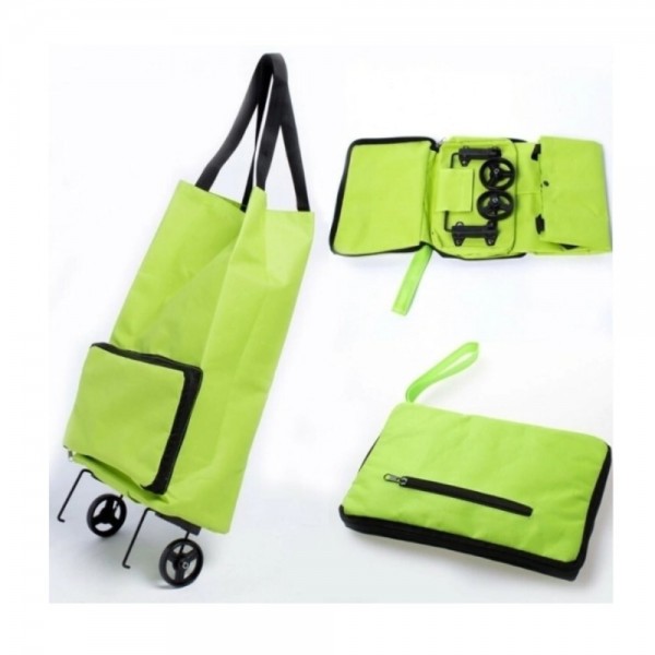 Sacola para Compras Carrinho Dobrável com 2 Rodas 10kg - Verde