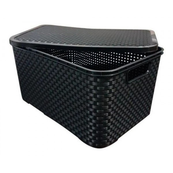 Caixa Organizadora Rattan Cesto com Tampa 15 Litros