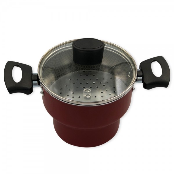 Cuscuzeiro Enjoy Antiaderente 14cm Com Tampa de Vidro - Vermelho