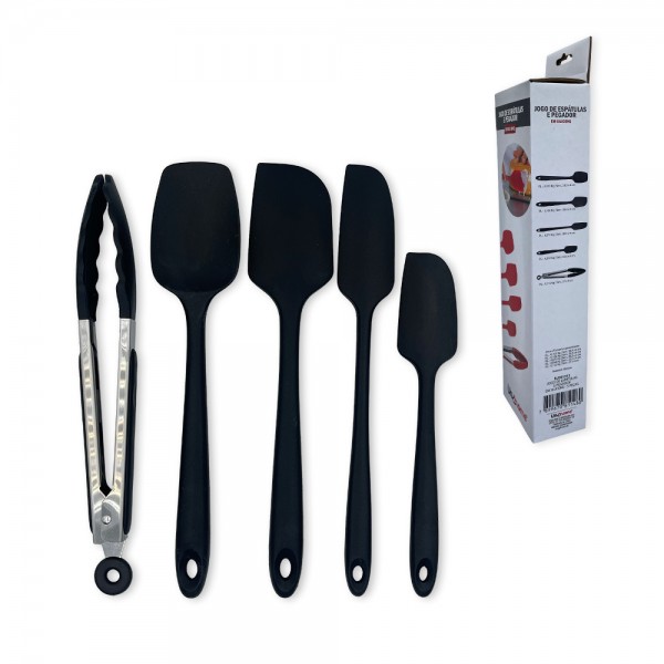 WE DROP - Conjunto De Espátulas E Pegador Em Silicone Unyhome 5 Peças - PRETO