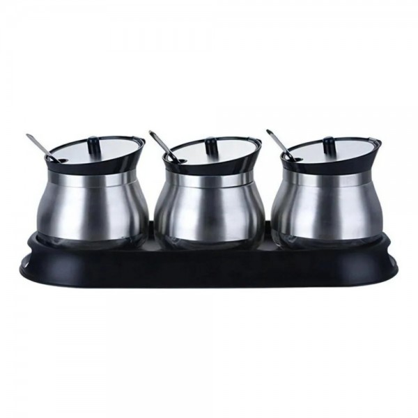 Conjunto 3 Unidades Porta Condimentos de Vidro 250ml - Inox