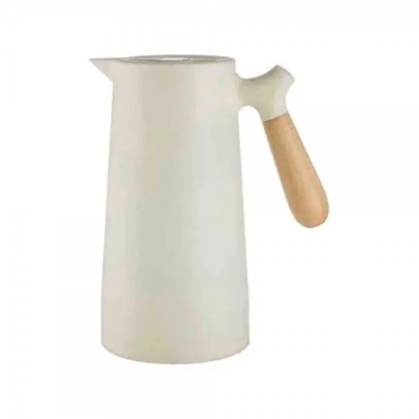 Garrafa Térmica Branco 1L Cabo de Madeira