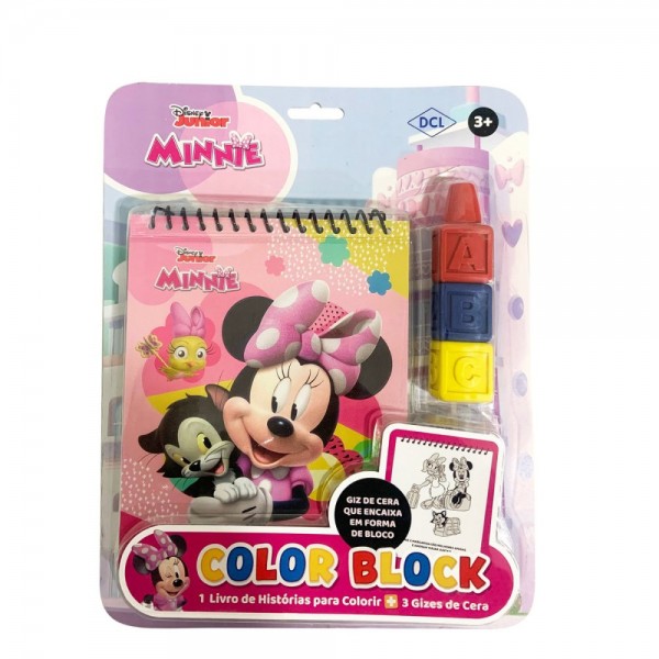 Livro Infantil Miniie para Colorir com 3 Gizes de Cera em Bloco