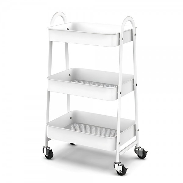Prateleira de Metal Multiuso 3 Andares Com Rodinhas - Branco