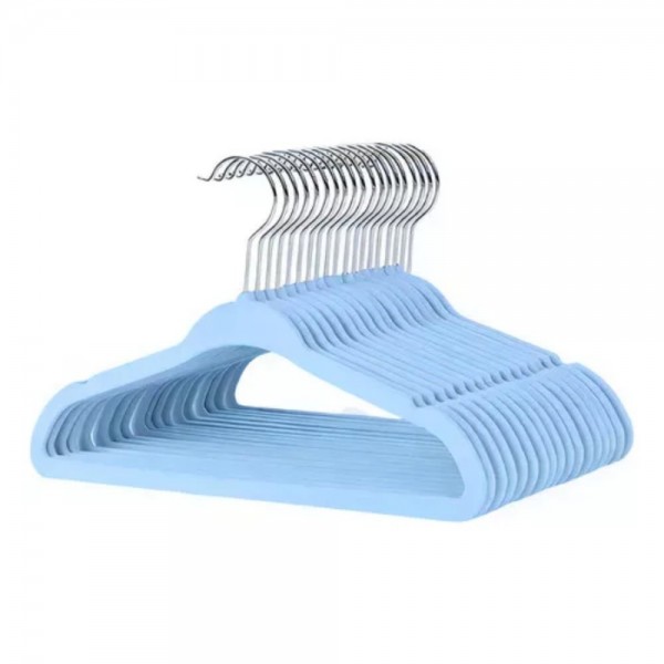 Kit 10 Unidades Cabide Infantil Veludo Azul