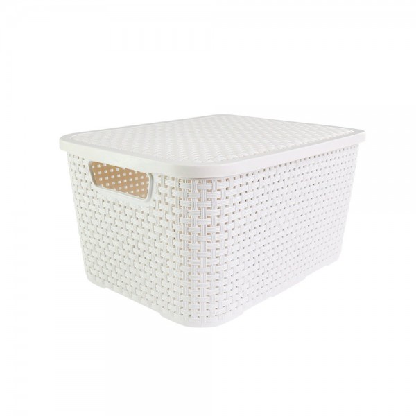Caixa Organizadora Rattan Cesto Branco com Tampa 7 Litros