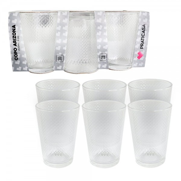 Kit 6 Copos de Vidro 200ml Arizona Transparente