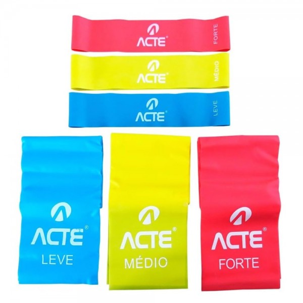 Kit 3 Mini Faixa Elástica + 3 Faixa Elástica Com 3 Intensidades