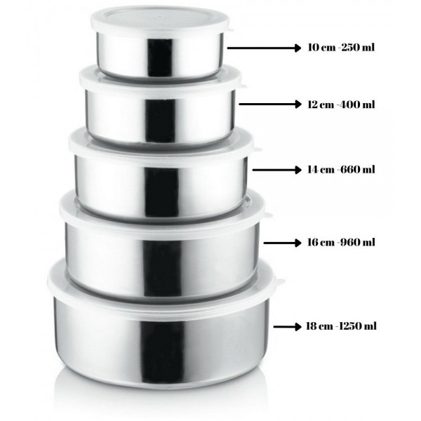 Conjunto De Tigelas Aço Inox 5 Peças Com Tampa Resistente