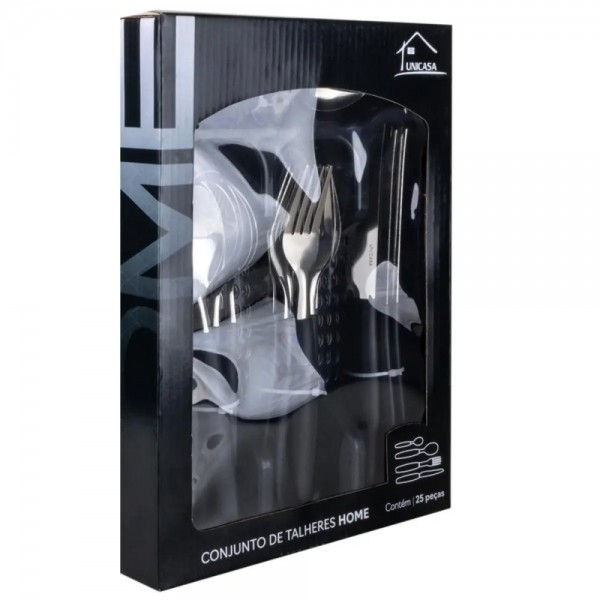 Conjunto de Talheres Home em Aço Inox Preto 25 Peças