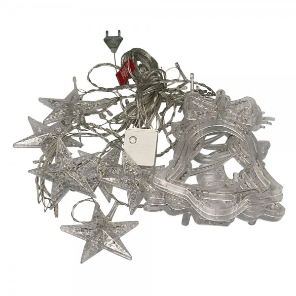 Cascata de Símbolos Natalinos com 8 Funções 120 LEDs Branco Quente 127v 2,5 Metros
