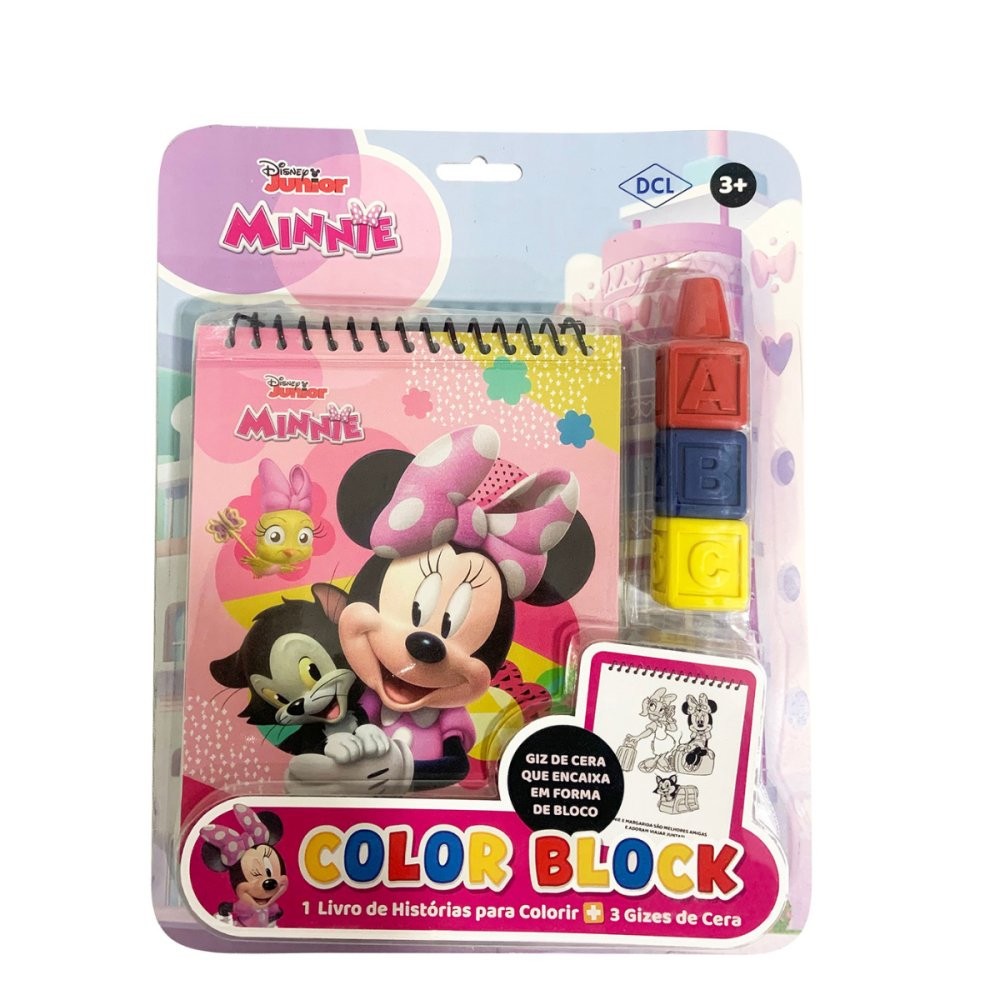 Livro Infantil Miniie para Colorir com 3 Gizes de Cera em Bloco
