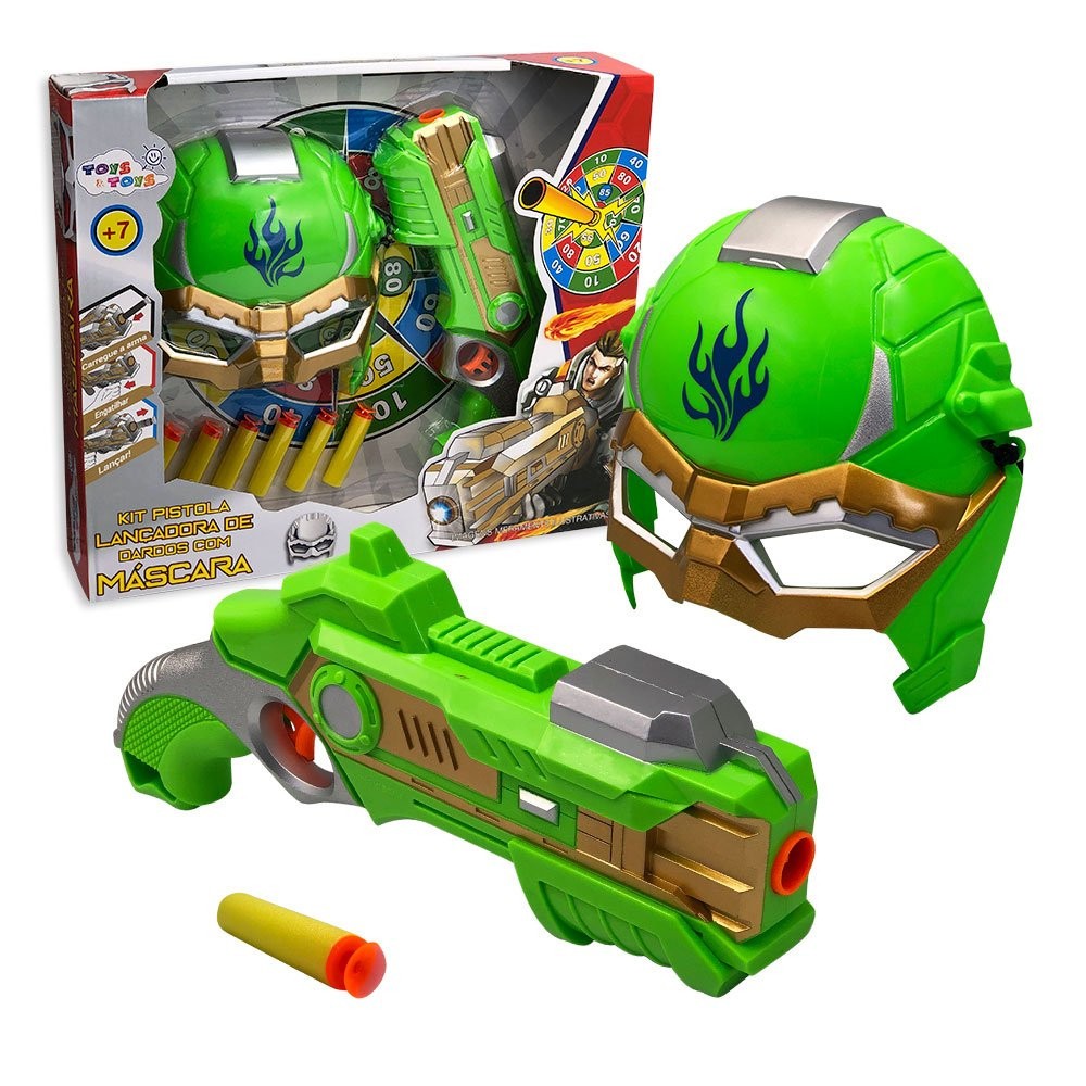 Kit Pistola Lançadora Dardos com Máscara - Verde